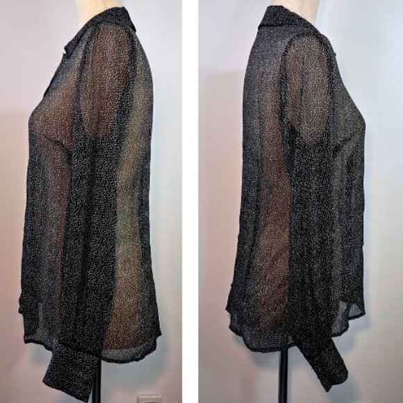 J. CREW COLLECTION Black & White Dot Sheer Silk Secretary Blouse Size 0 - Picture 5 of 10